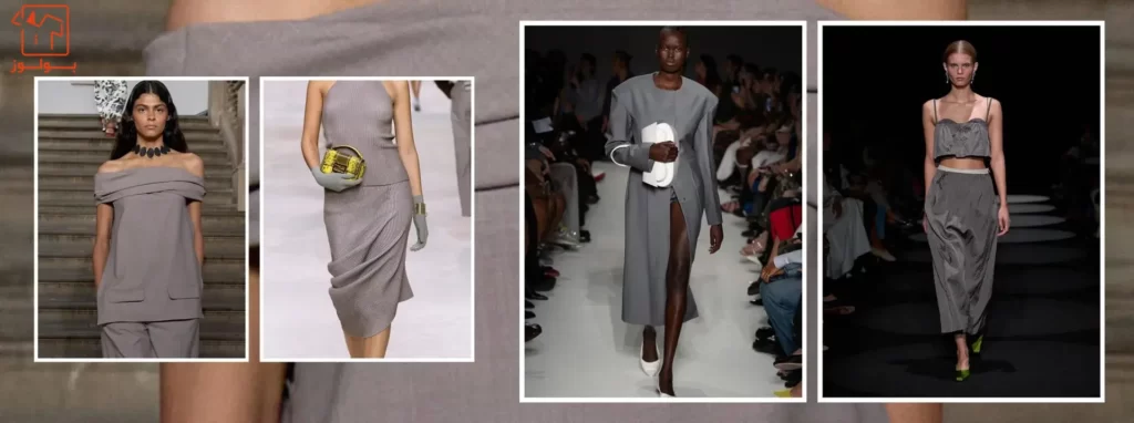 ترند رنگ سال 2024 خاکستری فولادی یا طوسی استیلی است که در تصویر زنانی لباس با این رنگ پوشیده‌اند.