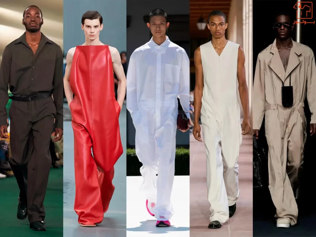 در تصویر چند مرد خوش تیپ، بر اساس ترند لباس مردانه 2024، استایل کرده‌اند. این مردها با پوشیدن اورال، شلوار سرهمی و جامپ سویت، یک لباس مد سال 1403 را به تن ‌کرده‌اند. ترند لباس مردانه 2024 را باید با ترد رنگ سال 2024 ادغام کرد.
