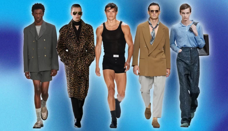 در تصویر چند مرد خوش تیپ، بر اساس ترند لباس مردانه 2024، استایل کرده‌اند. مد لباس مردانه سال 1403 بسیار متنوع است.